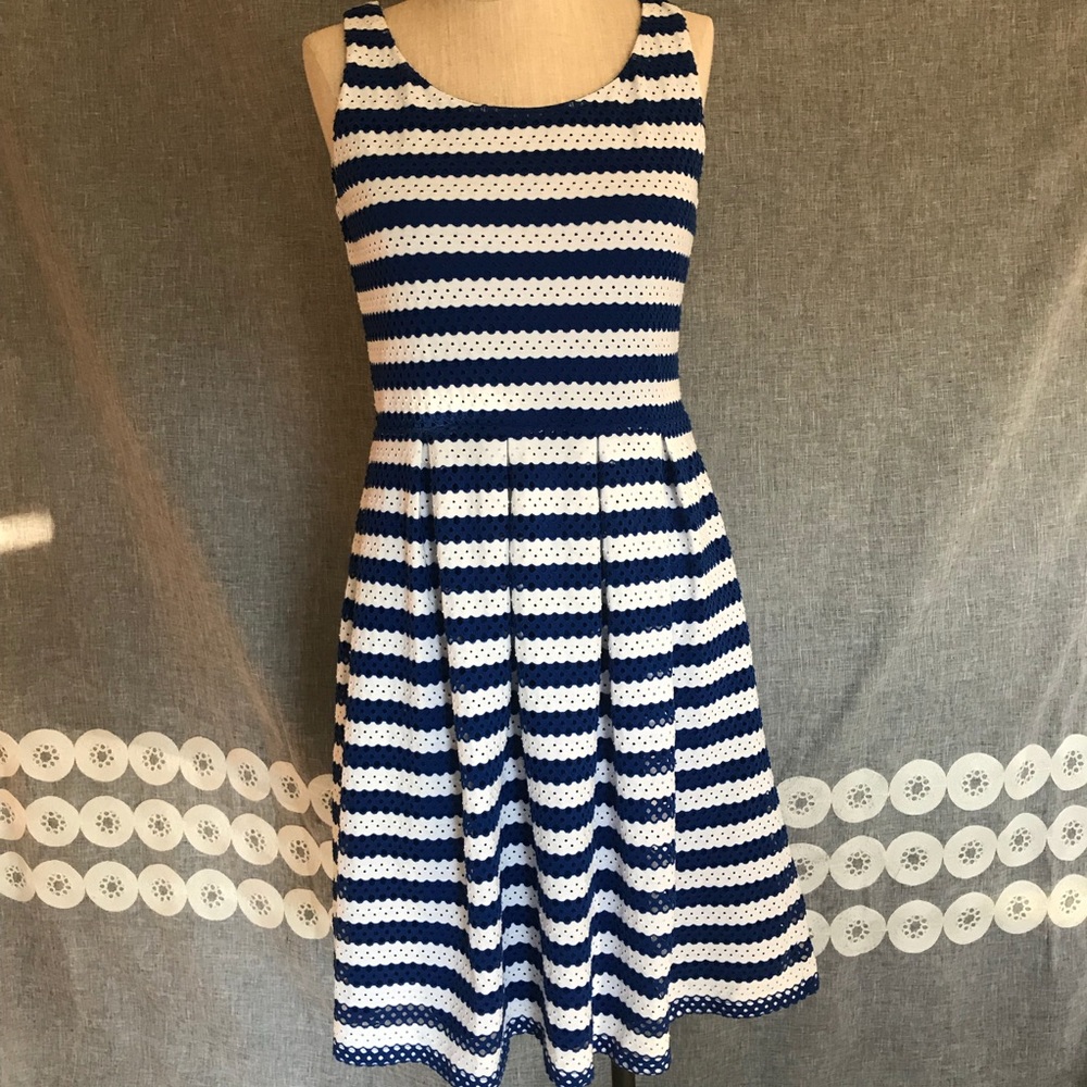 ELLE striped eyelet a line dress